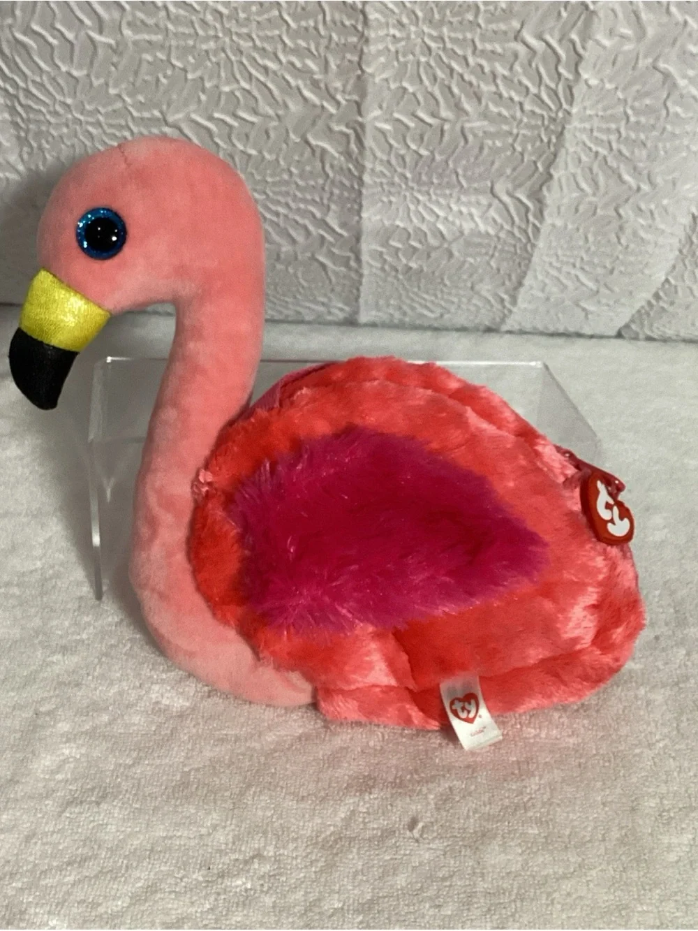 ty Gilda The Pink Plush Flamingo Zippered Crossbody Bag NWOT Soft & Cute